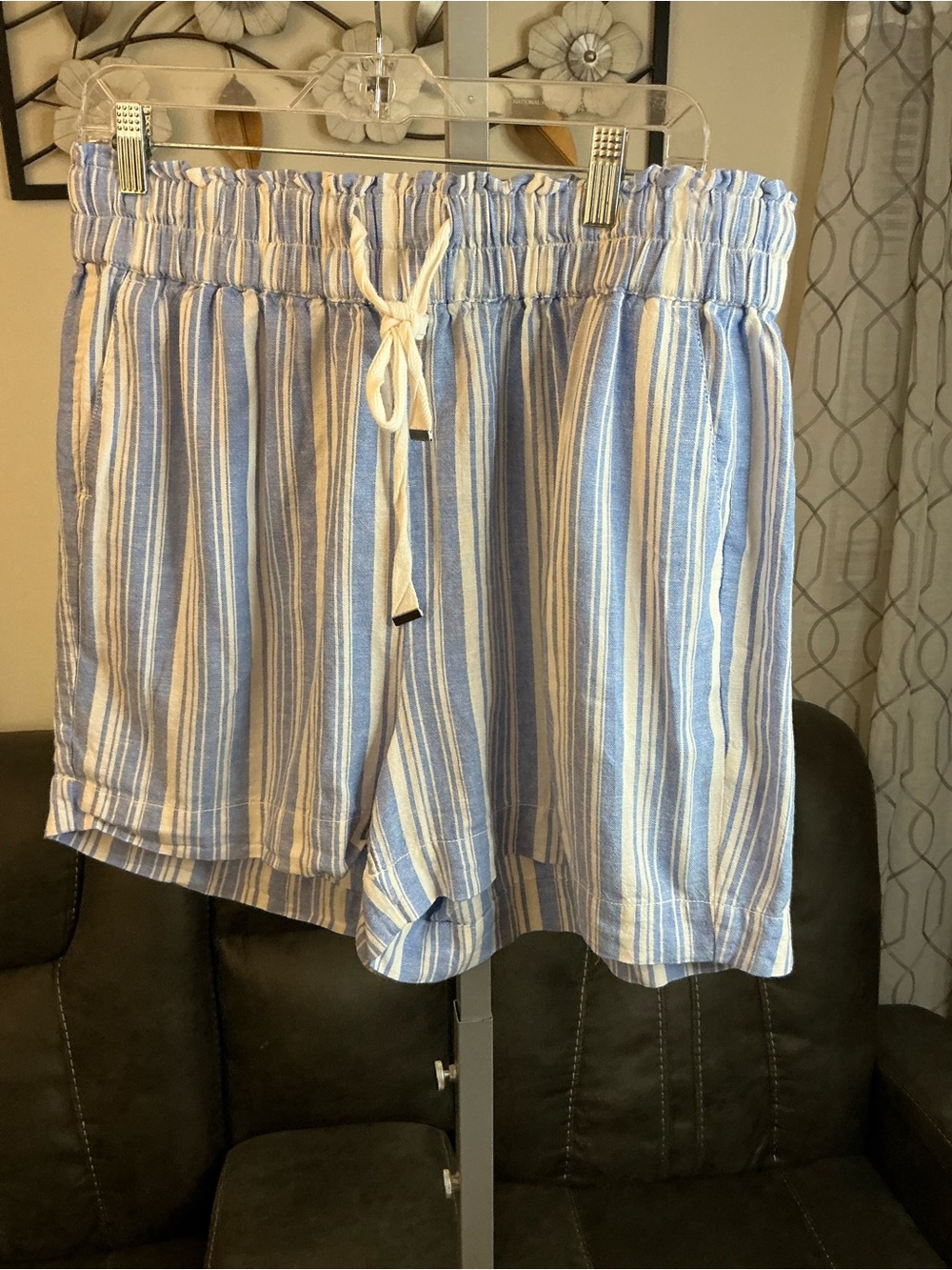 Lane Bryant Blue and White Striped High-Waist Drawstring Shorts